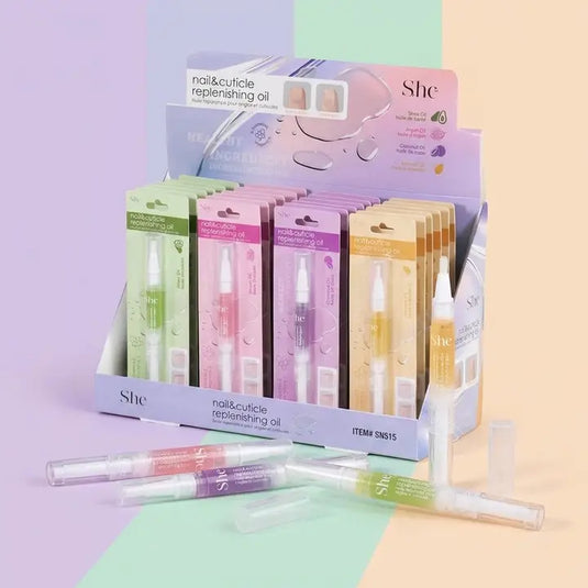 Skincare-She Makeup Nail & Cuticle Replenishing Oil SN515 ($1.12 each, 24pc display)
