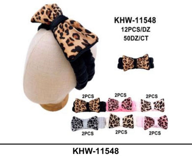 Hair-Assorted Animal Print Bow Spa Headband KHW-11548 (12pc pack)