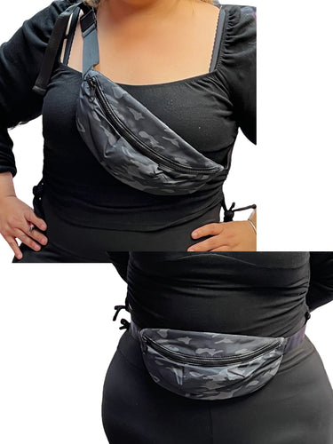 Novelties-Elongated Fanny Pack Camo/Black (4pc bundle,$2.50 each)