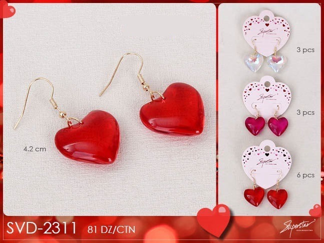 Jewelry- Valentine Heart Earrings SVD-2311 (12pc pack)