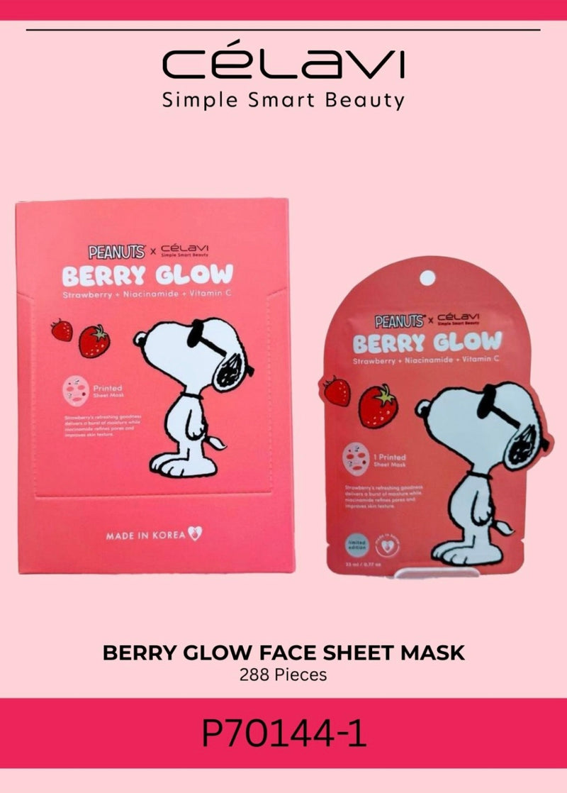 Load image into Gallery viewer, Skincare-Celavi X Peanuts Berry Glow (Strawberry + Niacinamide + Vitamin C) Face Mask P70144-1 (24pcs pack)
