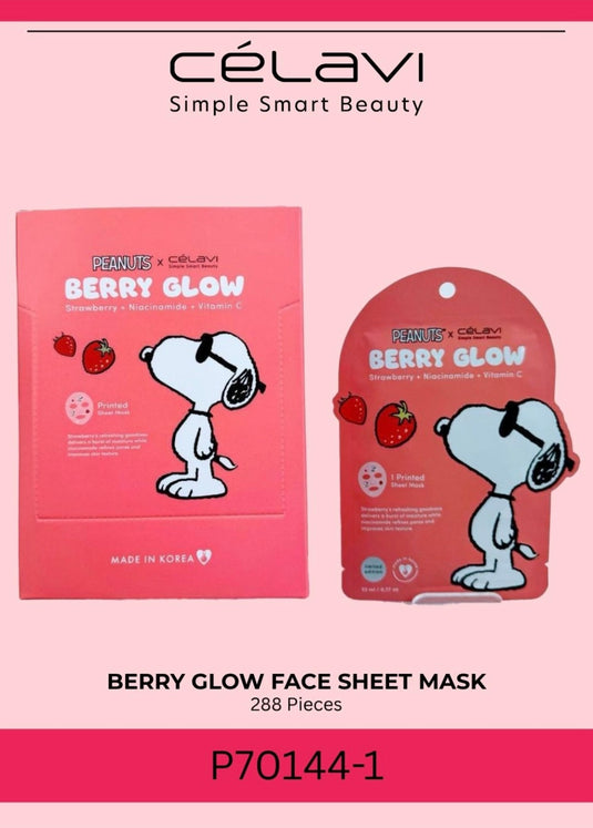 Skincare-Celavi X Peanuts Berry Glow (Strawberry + Niacinamide + Vitamin C) Face Mask P70144-1 (24pcs pack)
