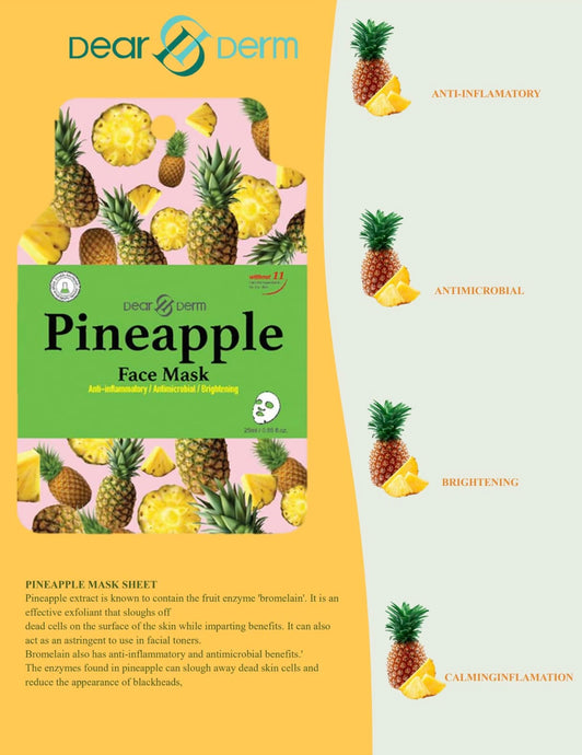 Skincare- Dear Derm Pineapple Face Sheet Mask DDM-PIN (Pack of 10)