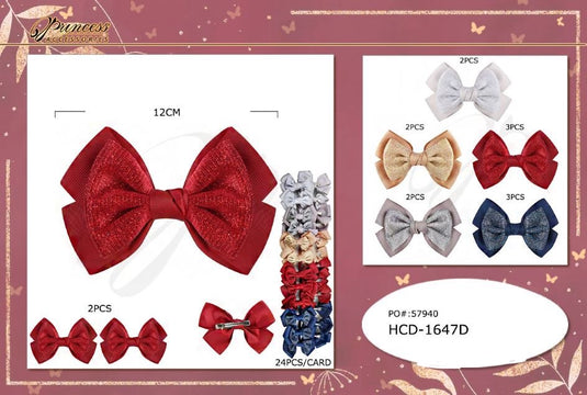 Hair- Sparkling Hair Bow HCD-1647D (24pc strip)