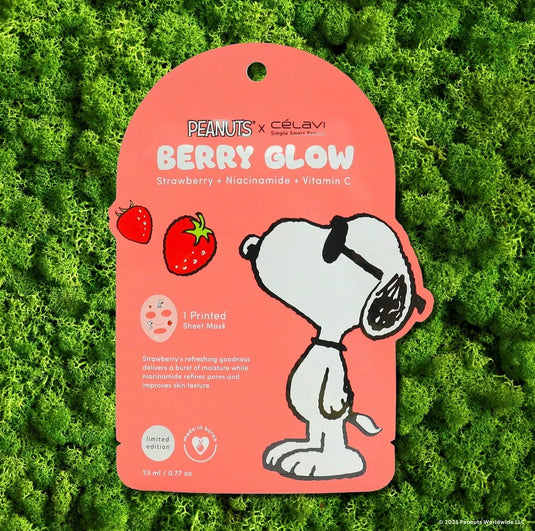 Skincare-Celavi X Peanuts Berry Glow (Strawberry + Niacinamide + Vitamin C) Face Mask P70144-1 (24pcs pack)