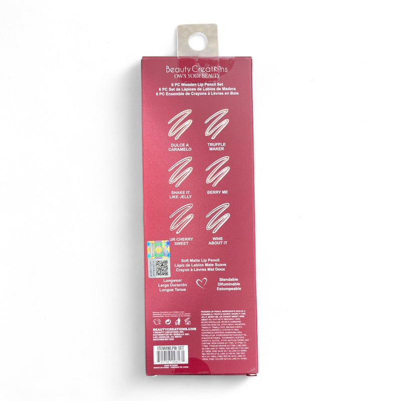 Load image into Gallery viewer, Lips-Beauty Creations Wooden Lip Pencil 6pc Set Wine #WLPW-SET ($3 each, 12pc bundle)
