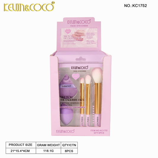 Face-Kevin&Coco Brush, Sponge and Puff Set KC1752 ($4 each, 6pc display)