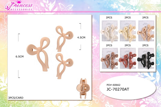 Accessories-Matte Bow Hair Claw Clips in Neutral Tones JC-70270AT (12pc pack)