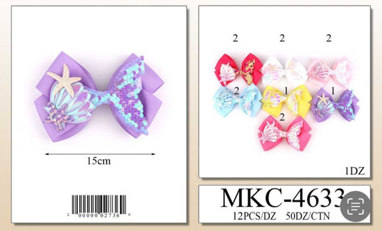 Hair- Sequin Mermaid Tail Hair Bow MKC-4633 (12pc strip)