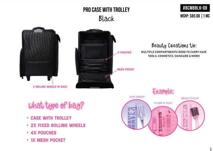 Novelties- Beauty Creations Pro Case with Trolley Black BCMBBLK-08 (1pc)