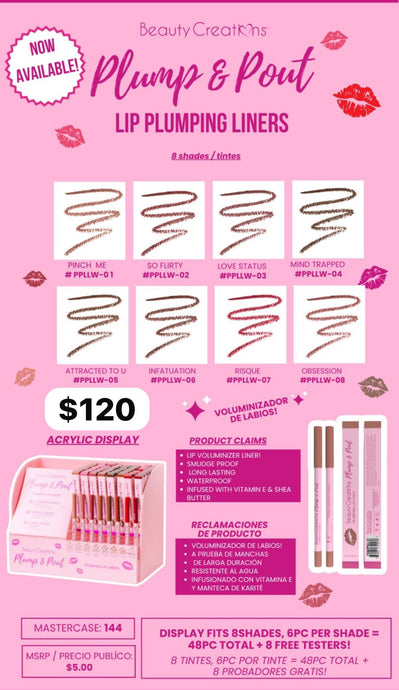 Lips- Beauty Creations Plump & Pout Plumping Lip Liners Display (48pcs + free samples)