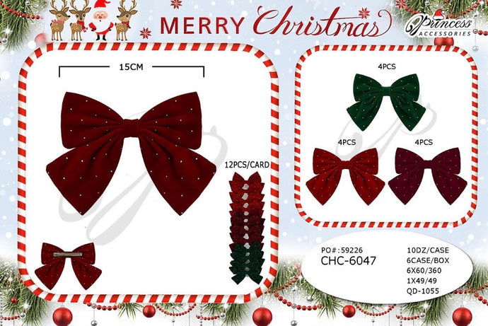 Hair-Christmas Sparkly Hair Bow  CHC-6047 (12pc strip)