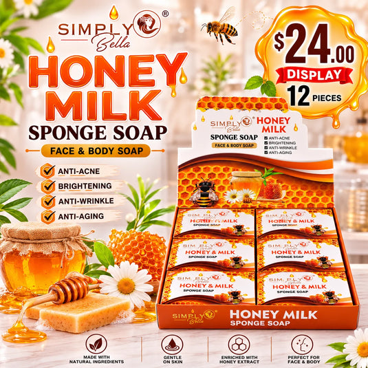 Skincare-Simply Bella Honey & Milk Sponge Soap SIM060 ($2 each, 24pc display)