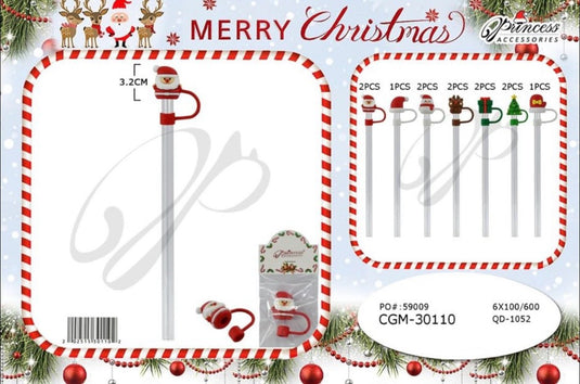 Accesories-Cute Santa Straw Topper ONLY CGM-30110 (12 pcs pack)
