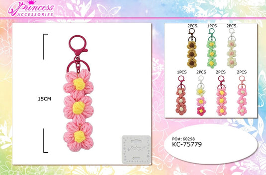 Accessories-Crochet Flower Keychain KC-75779 (12pc pack)