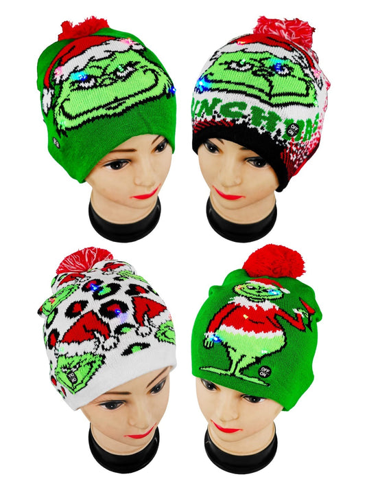 Hair- Xmas Green Light Up Beanie (12pc pack)