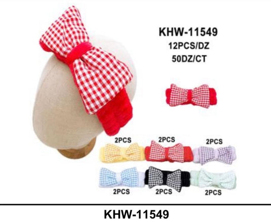 Hair- Assorted Square Pattern Bow Spa Headband KHW-11549 (12pc pack)