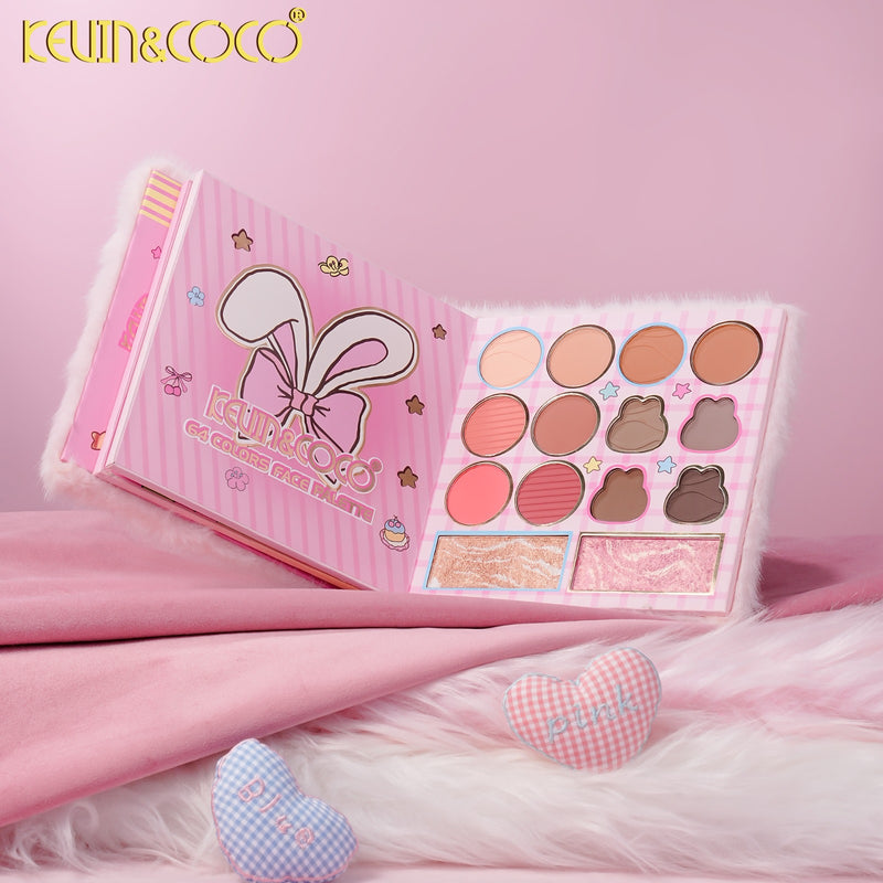 Load image into Gallery viewer, Eyes-Kevin&amp;Coco Plush Bunny 64 Colors Eyeshadow Palette KC1299 ($9 each, 6pc bundle)
