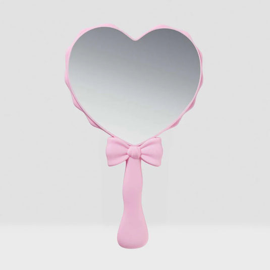 Novelties-Beauty Creations Pink Heart Shape Bow Handheld Mirror