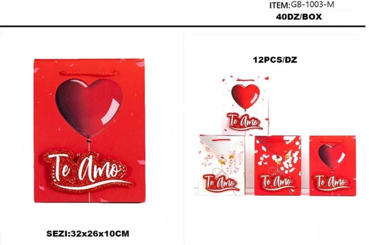 Accessories-Medium Size “Te Amo” Gift Bags GB-1003-M (12pc pack)
