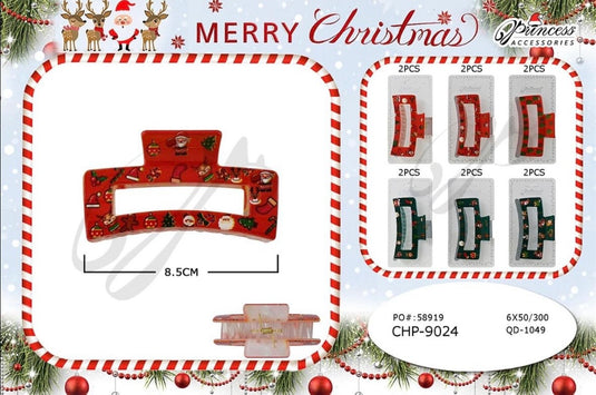Hair-Christmas Jaw Hair Clip CHP-9024 (12pc pack)
