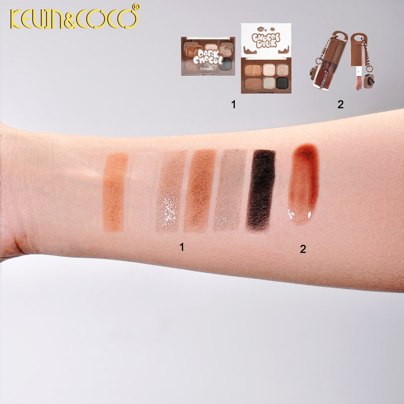 Load image into Gallery viewer, Eyes-Kevin&amp;Coco Dark Chocol Palette &amp; Lip Gloss Set KC1327 ($2.25 each, 6pc display)
