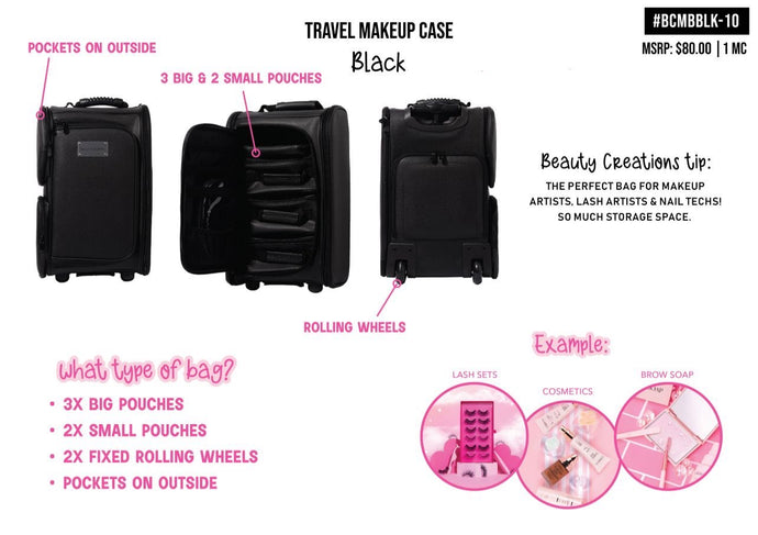 Novelties- Beauty Creations Travel Makeup Case Black BCMBBLK-10 (1pc)