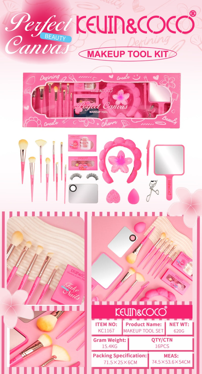 Load image into Gallery viewer, Accessories-Kevin&amp;Coco Perfect Canvas Makeup Tool Kit KC1167-HOT PINK  ($13 each, 2pc bundle)
