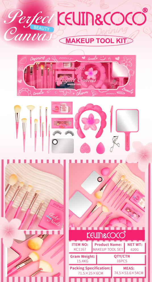 Accessories-Kevin&Coco Perfect Canvas Makeup Tool Kit KC1167-HOT PINK  ($13 each, 2pc bundle)
