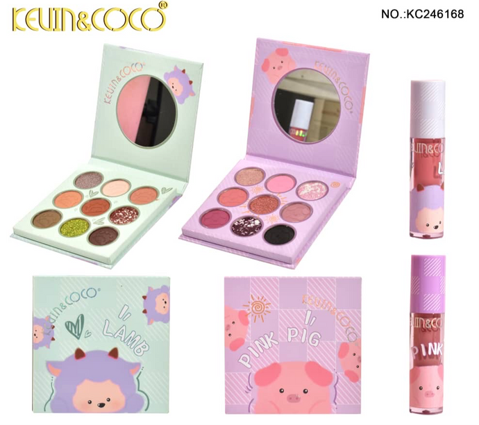 Eyes- Kevin&Coco Beautiful Time Purple/Green Eyeshadow palettes & Lipgloss KC246168 (24pc display, $1.25 each)