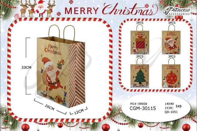 Novelties-Christmas Paper Gift Bag CGM-30115 (12pc pack)