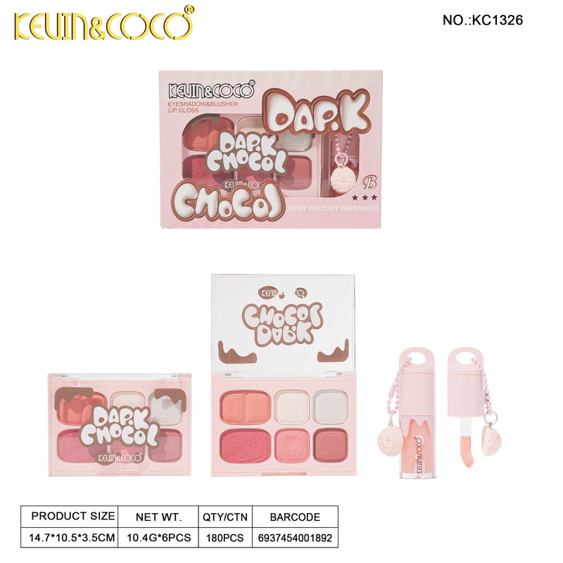 Load image into Gallery viewer, Eyes-Kevin&amp;Coco Dark Chocol Palette &amp; Lip Gloss Set KC1326 ($2.25 each, 6pc display)

