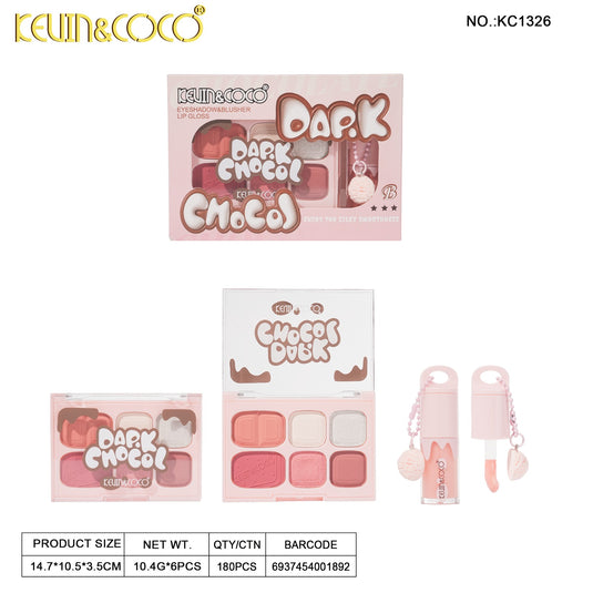Eyes-Kevin&Coco Dark Chocol Palette & Lip Gloss Set KC1326 ($2.25 each, 6pc display)