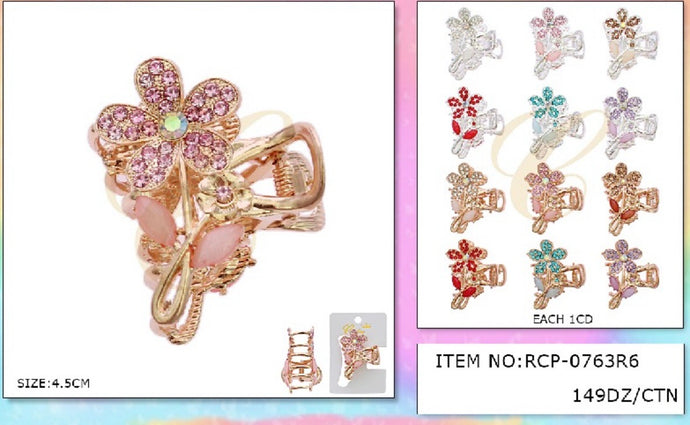 Hair-Flower Metal Jaw Hair Clip RCP-0763R6 (12pcs pack)