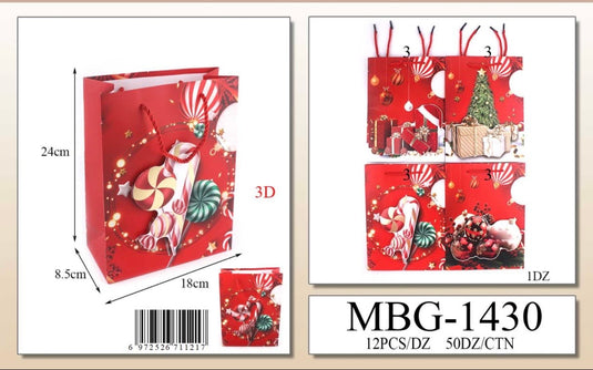 Accessories-Christmas 3D Gift Bag MBG-1430 (12pc pack)