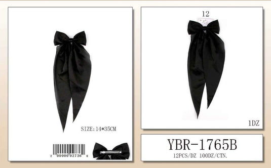 Hair-Black Hair Bows YBR-1765B (12pc strip)
