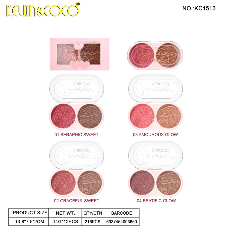 Load image into Gallery viewer, Face-Kevin&amp;Coco Delightful Blush + Contour Palette KC1513 ($2.25 each, 12pc display)
