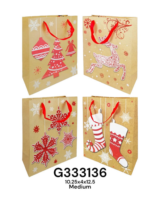 Accessories- Xmas Medium Glitter Gift Bag G333136 (12 pack)