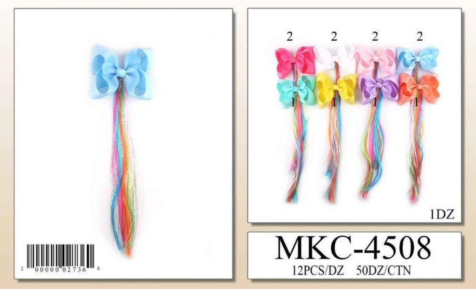 Hair- Hair Bow w/Hair Extension MKC-4508 (12pc strip)