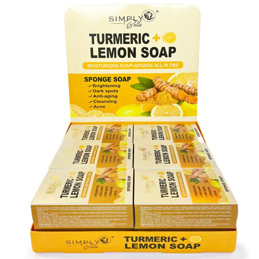 Skincare- Simply Bella Turmeric Lemon Moisturizing Soap + Sponge All In One SIM016 (12pc box, $2 each)