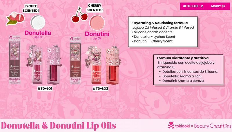 Load image into Gallery viewer, Lips-Beauty Creations x Tokidoki Donutella &amp; Donutini Lip Oil #DT-LO ($3.75 each, 4pc bundle)
