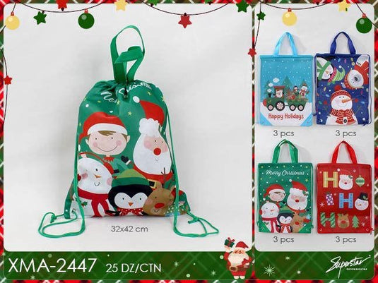 Novelties-XMAS Friends drawstring backpack XMA-2447 (12pc pack)