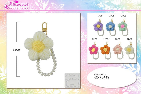 Accessories- Flower Pearl Wristlet Keychain KC-73419 (12pc pack)
