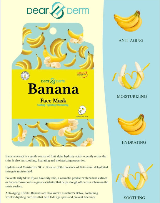 Skincare- Dear Derm Banana Face Sheet Mask DDM-BAN (Pack of 10)