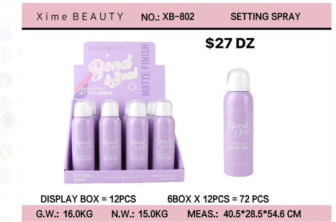 FACE- Xime Bond & Seal Matte Finish Setting Spray XB-802 (12pc display, $2.25 each)