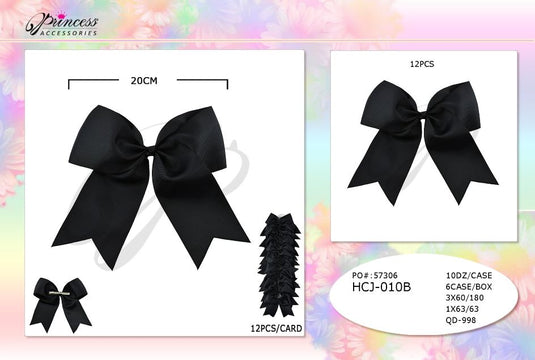 Hair- Black Hair Bows HCJ-010B (12pc strip)