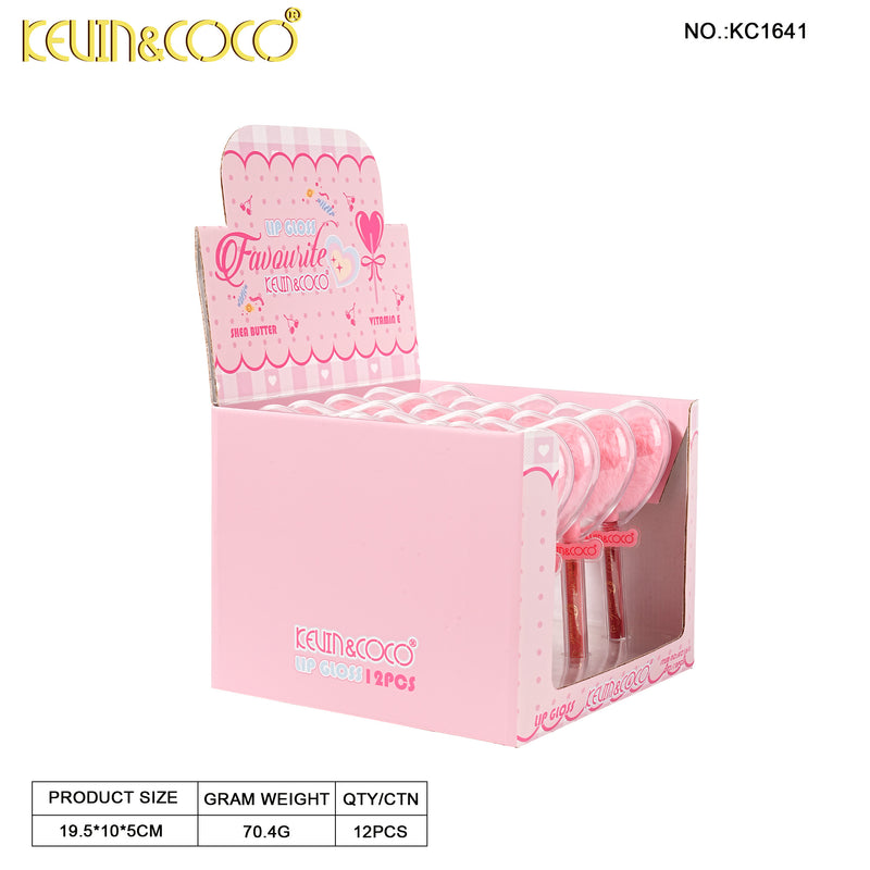 Load image into Gallery viewer, Lips-Fuzzy Heart Lip Gloss KC1641 ($1.75 each, 12pc display)
