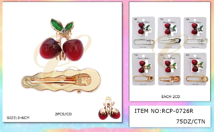 Hair-Metal Cherry Hair Clips & Hair Pin RCP-0726R (12pcs pack)