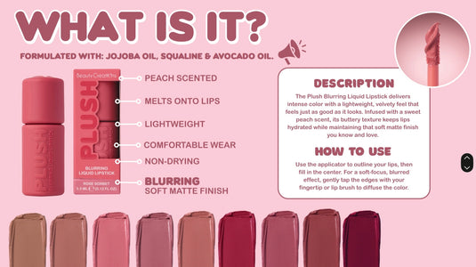 **Pre-Order** Lips-Beauty Creations Plush Collection Blurring Soft Matte Liquid Lipstick Big Display