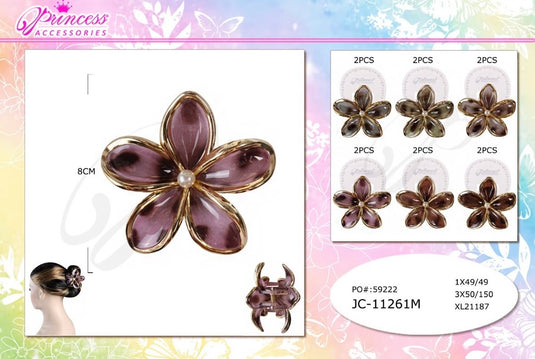 Hair-Flower Jaw Hair Clip JC-11261M (12pc pack)